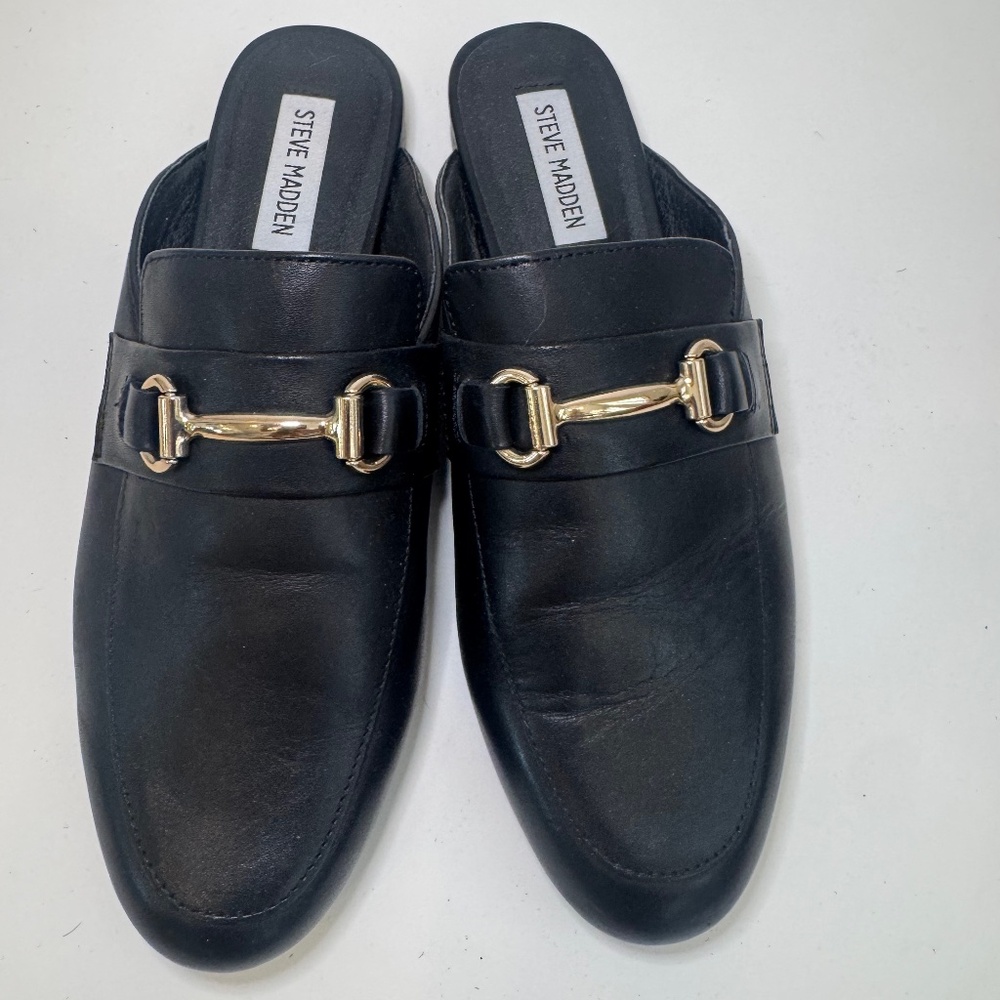 Steve Madden Black Leather Mules size 8
